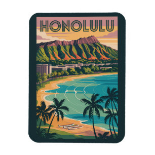 Magnet Flexible Illustration de voyage d'art vintage Honolulu Hawa