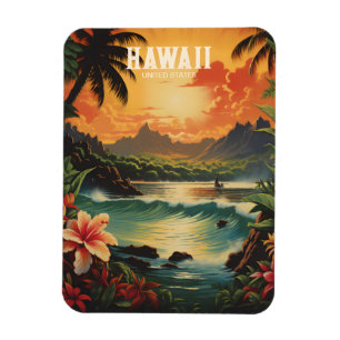 Magnet Flexible Illustration de voyage vintage Hawaii Tropical Bea