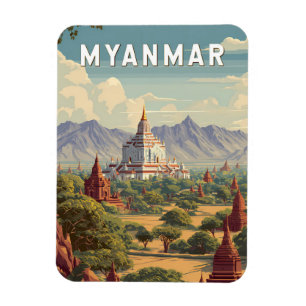 Magnet Flexible Illustration de voyage vintage Myanmar