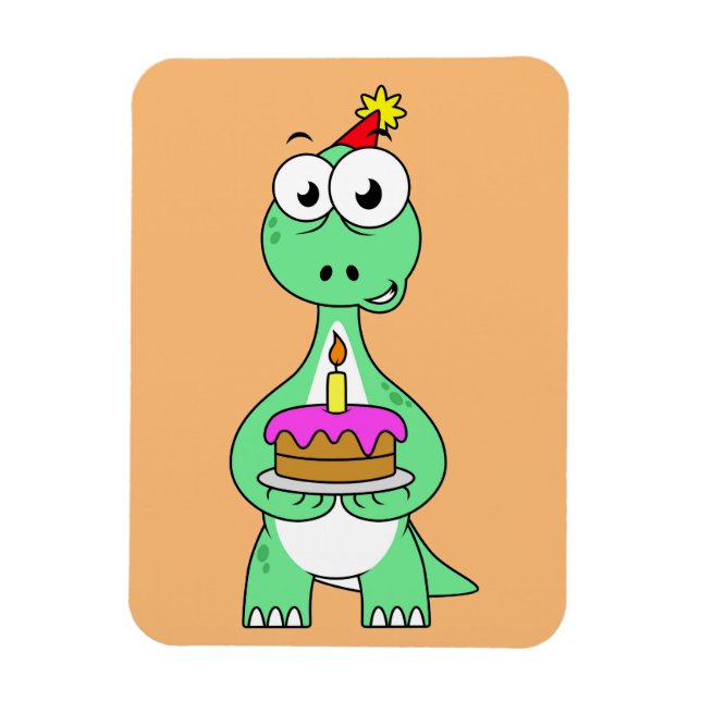 Magnet Flexible Illustration Du Brontosaurus Avec Gâteau D'Anniver (Vertical)