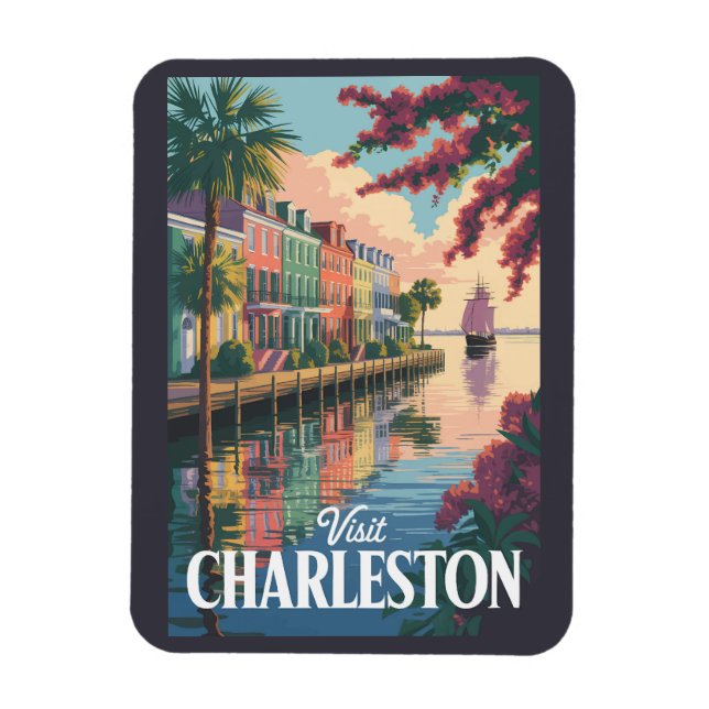 Magnet Flexible Illustration du front de mer de Charleston en Caro (Vertical)