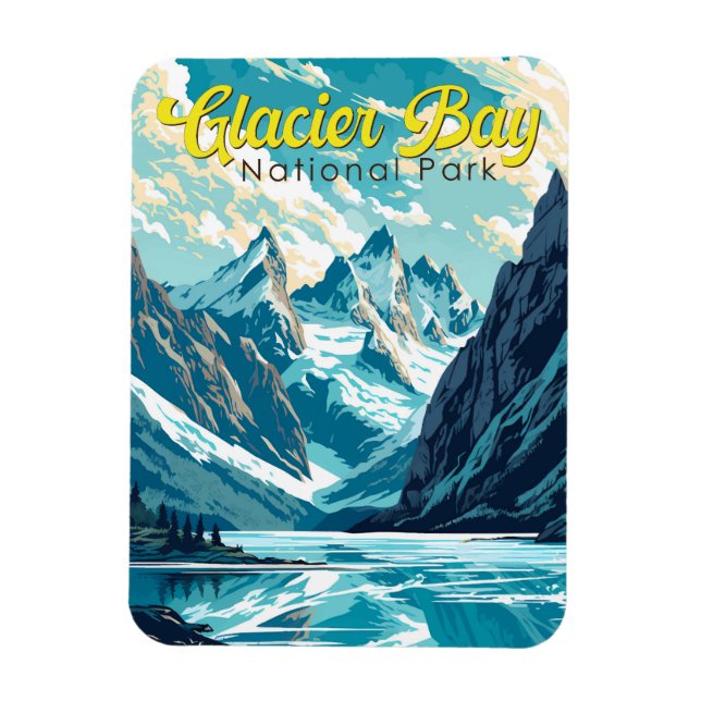 Magnet Flexible Illustration du parc national de Glacier Bay Retro (Vertical)