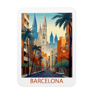 Magnet Flexible Illustration du Vintage voyage Retro Barcelona