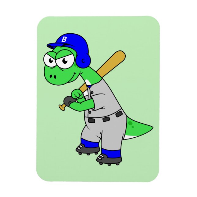 Magnet Flexible Illustration D'Un Joueur De Baseball Brontosaurus. (Vertical)