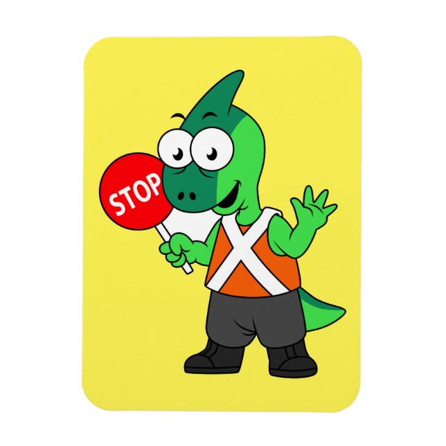 Magnet Flexible Illustration D'Un Parasaurolophus Traffic Enforcer (Vertical)