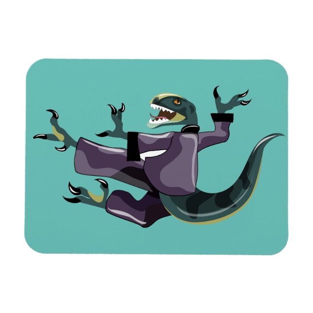Magnet Flexible Illustration D'Un Rapteur Qui Fait Du Karaté. (Horizontal)