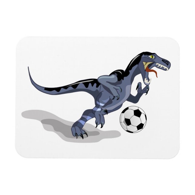 Magnet Flexible Illustration D'Un Raptor Dinosaure Jouant Au Footb (Horizontal)