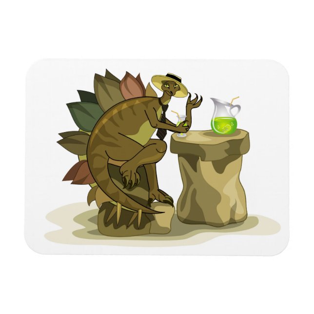 Magnet Flexible Illustration D'Un Stegosaurus Qui Boit Une Boisson (Horizontal)
