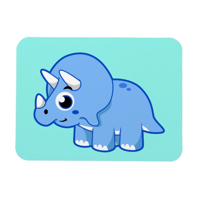 Magnet Flexible Illustration Mignonne D'Un Dinosaure Tricératops. (Horizontal)
