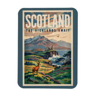Magnet Flexible Illustration Rétro de Cerf des Highlands Écossais
