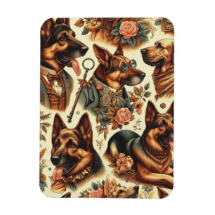 Magnet Flexible Illustration vintage de berger allemand