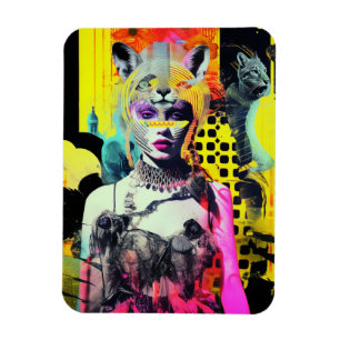 Magnet Flexible Imaginaire Femme et Animaux Collage coloré