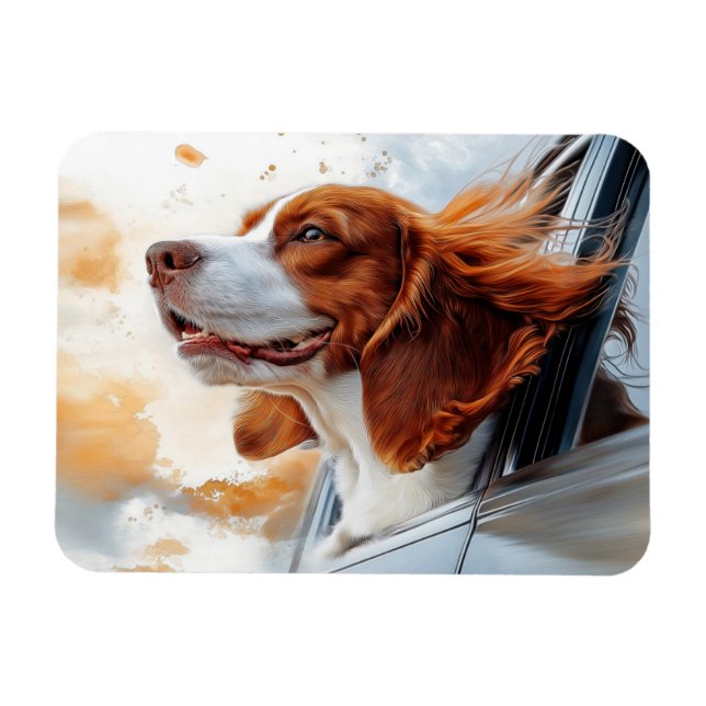Magnet Flexible Impression d'art de chien joyeux dans le vent (Horizontal)