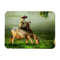 Indonesia Scenic landscape with Buffalo and Farmer