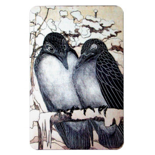 Magnet Flexible INSÉPARABLES D'HIVER DANS LA NEIGE Dessin noir et 
