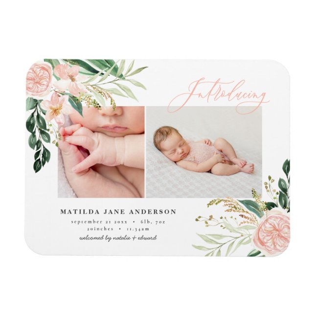 Magnet Flexible Introduire multi photo blush rose floral naissance (Horizontal)