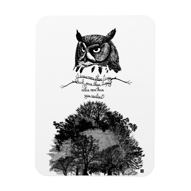 Magnet Flexible Introvert hibou sagesse illustrée citation à encre (Vertical)