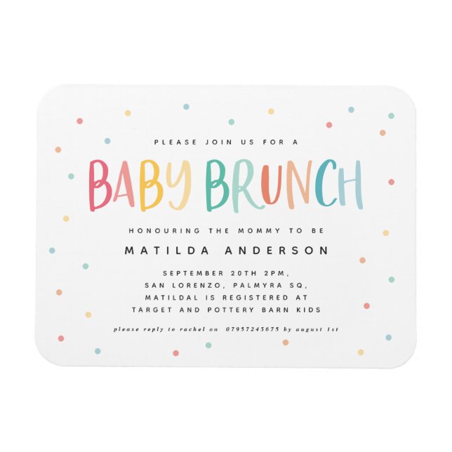 Magnet Flexible Invitation à brunch pour bébé arc-en-ciel coloré (Horizontal)