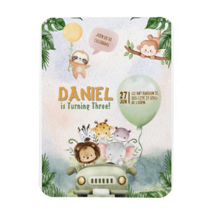 Magnet Flexible Invitation anniversaire Safari modifiable