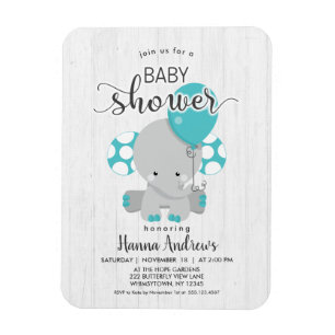 Magnet Flexible Invitation Baby shower Turquoise éléphant en bois 