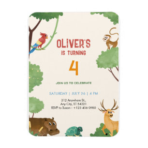 Magnet Flexible Invitation d'anniversaire 4 ans Animaux Royaume Ju