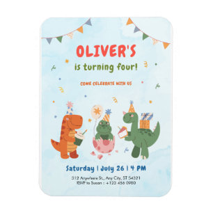 Magnet Flexible Invitation d'anniversaire 4 ans garçons dinosaure