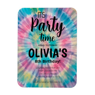 Magnet Flexible Invitation d'anniversaire Tie Dye Arc-en-ciel Invi