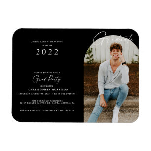 Magnet Flexible Invitation de graduation photo minimale en noir/bl