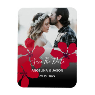 Magnet Flexible Invitation de mariage à fleurs rouges pour sauver 