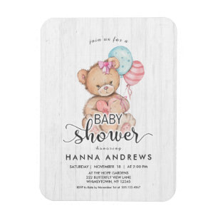 Magnet Flexible Invitation en bois blanche de baby shower de fille