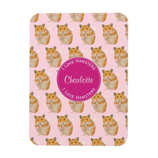 Magnet Flexible J'aime le motif rose de hamster de hamsters (Vertical)