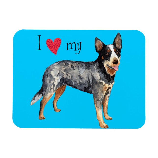 Magnet Flexible J'aime mon chien de bétail australien (Horizontal)