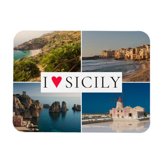 Magnet Flexible J'aime Sicile photo collage souvenir (Horizontal)