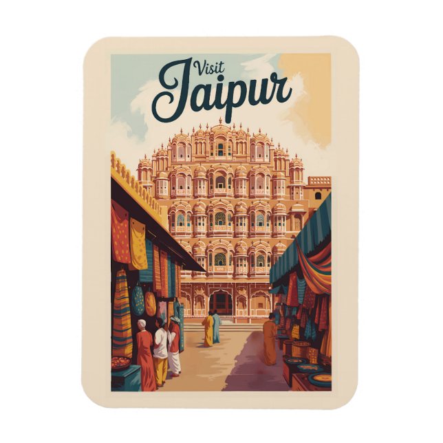 Magnet Flexible Jaipur Inde Hawa Mahal Illustration Art Voyage (Vertical)