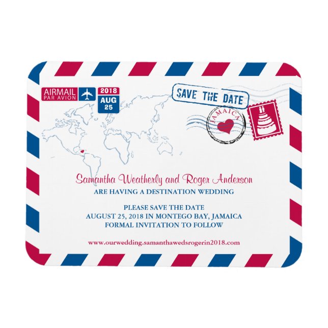 Magnet Flexible Jamaica Air Mail Wedding Enregistrer la date 3x4 (Horizontal)