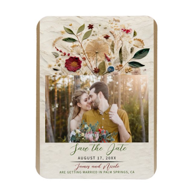 Magnet Flexible Jardin Whimsical Pressé Fleurs Mariage bohème (Vertical)