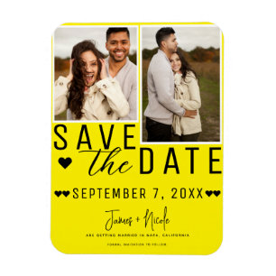 Magnet Flexible Jaune clair moderne Enregistrer la date 2 Mariage 
