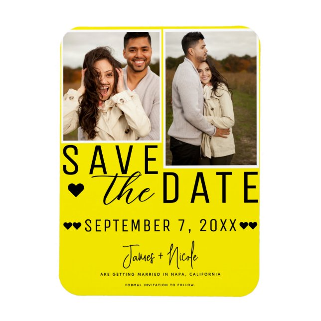 Magnet Flexible Jaune clair moderne Enregistrer la date 2 Mariage  (Vertical)
