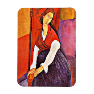 Magnet Flexible Jeanne Hebuterne dans un châle rouge par Modiglian