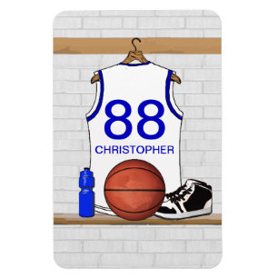 Magnet Flexible Jersey de basketball blanc et bleu personnalisé