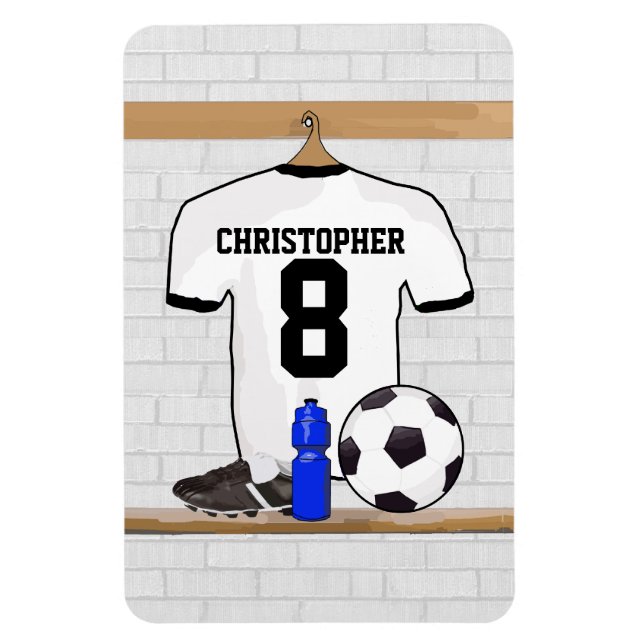 Magnet Flexible Jersey de football noir blanc personnalisé (Vertical)