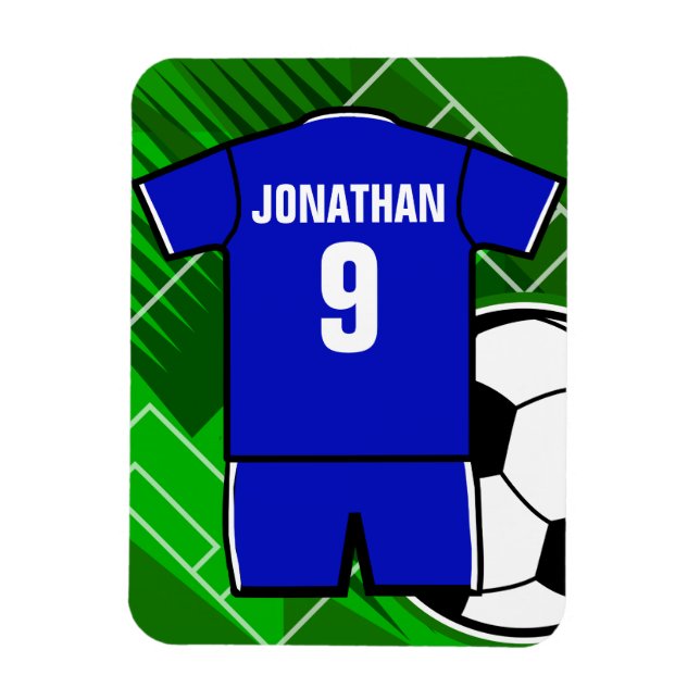 Magnet Flexible Jersey de soccer personnalisé bleu avec blanc (Vertical)