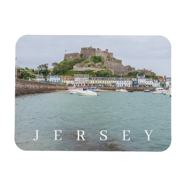 Magnet Flexible Jersey Mont Orgueil Vue du château aimant frigo (Horizontal)