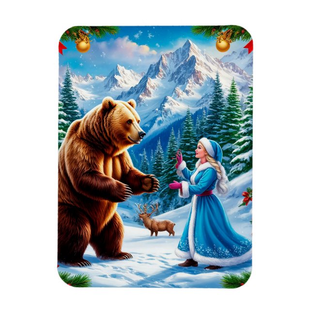 Magnet Flexible Jeune fille de neige enchantant la scène hivernale (Vertical)