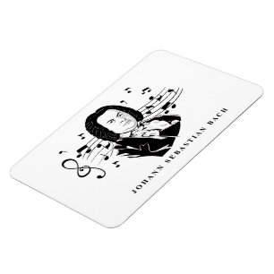 Magnet Flexible Johann Sebastian Bach Portrait et buste avec notes