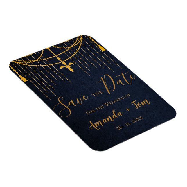 Magnet Flexible Joli Blue traditionnel Gold Twirls Mariage de luxe (Côté Droit)