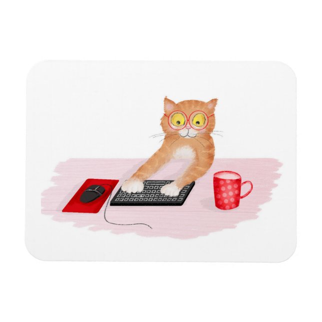 Magnet Flexible Joli chat surfant sur internet sur un aimant d'ord (Horizontal)