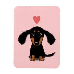 Magnet Flexible Joli chiot teckel à poils longs avec cœur