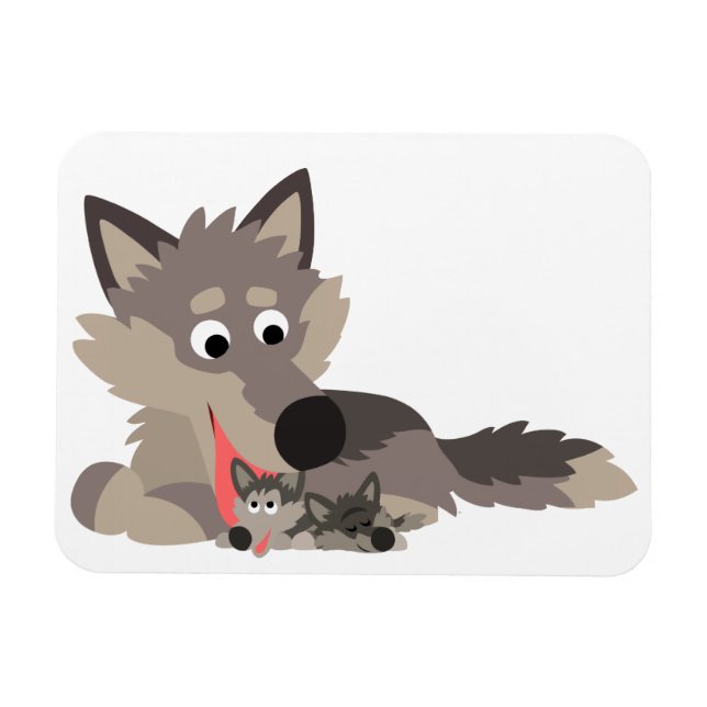 Magnet Flexible Joli dessin papa Wolf et Pups Aimant flexible (Horizontal)