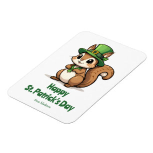 Magnet Flexible Joli écureuil de la Saint-Patrick avec chapeau ver